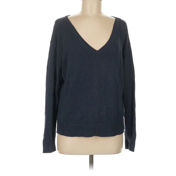 Everlane V-Neck Navy Cotton Lightweight Pullover Sweater Navy Blue M - Picture 2 of 7